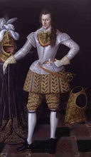Load image into Gallery viewer, A Tudor portrait of the young 3rd Earl of Southampton wearing ceremonial costume made from gold and silver cloth. Currently on display in the Portland Collection Museum,
