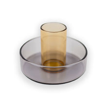 Load image into Gallery viewer, A small grey and mustard coloured glass candlestick by Block Design
