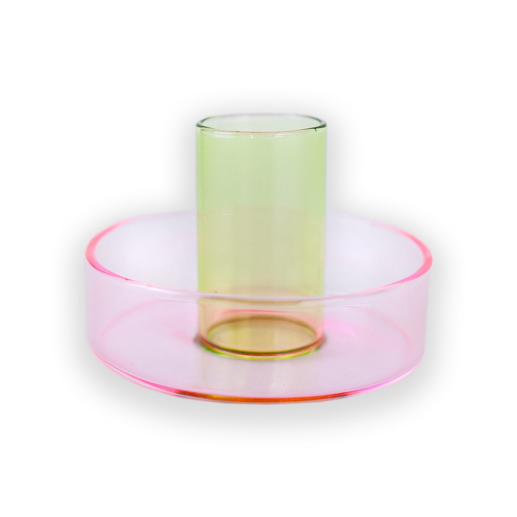 Block Design - Pink and Green Glass Candle Holder