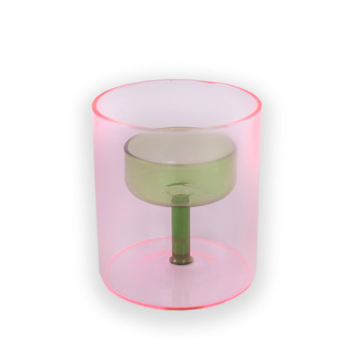 Pink and Green Glass Tealight Holder