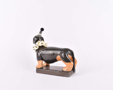 Load image into Gallery viewer, The Harley Online Gallery Shop // Ceramic figurine of a dachshund in circus costume hand made by Gwen Vaughan
