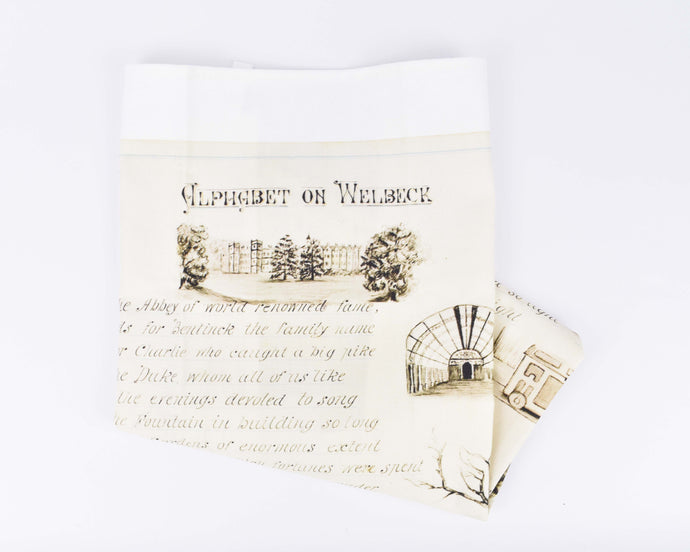 The Harley Gallery Shop Online // Alphabet of Welbeck tea towel with vintage image