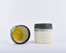 Load image into Gallery viewer, The Harley Gallery Shop Online // Kyra Cane - Tiny Limoges pots - black and white porcelain pots with bright yellow details (inside)

