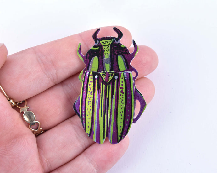 The Harley Gallery Shop Online // Green and purple beetle brooch by Melanie Tomlinson