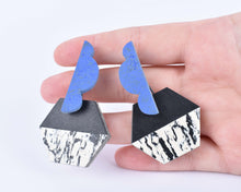 Load image into Gallery viewer, The Harley Gallery Shop Online / Blue, black and white geometric earrings by Roslyn Leitch
