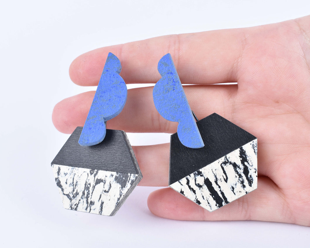The Harley Gallery Shop Online / Blue, black and white geometric earrings by Roslyn Leitch