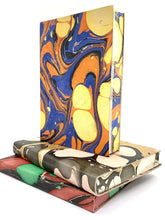 Load image into Gallery viewer, The Harley Art Gallery Shop Online // Blue orange and yellow cover on a handmade sketchbook with unique marble pattern
