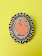Load image into Gallery viewer, The Harley Online Gallery Shop // Orange Squirrel silhouette wooden badge
